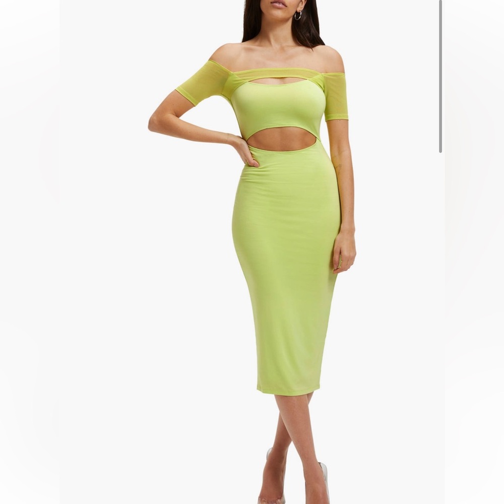 Good American Neon Lime Draped Cutout Midi Dress